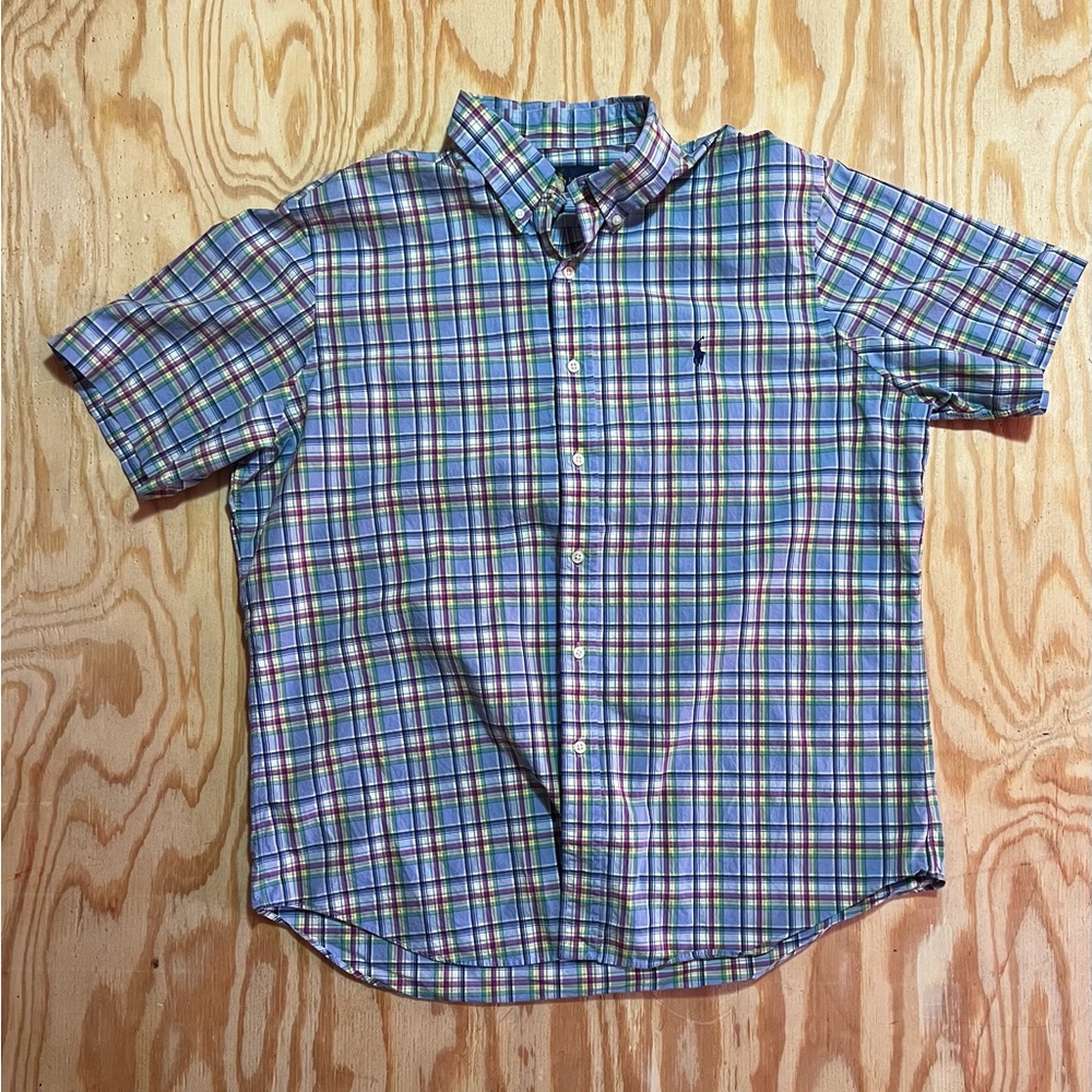 Men’s Ralph Lauren blue plaid short sleeve button up size XL